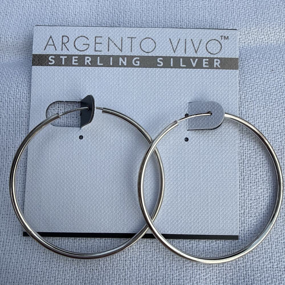 Argento Vivo STERLING SILVER Hoop Earrings 1.75” NEW